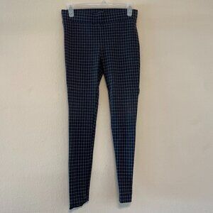 LOFT small petite blue checkered Leggings Size SP, defect hemline, easy repair